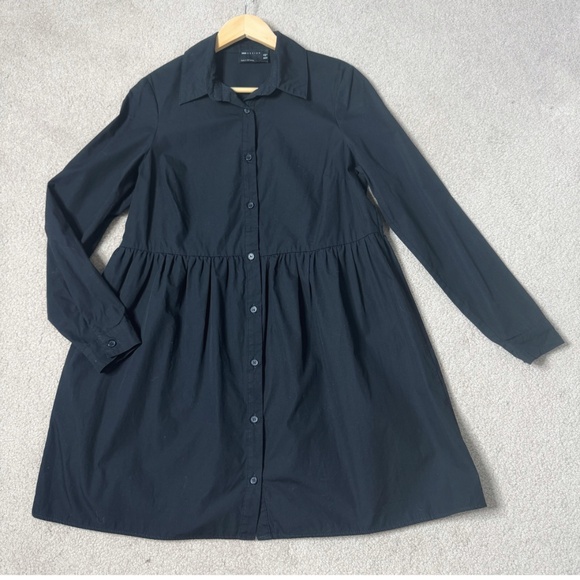 NEW Asos Shirt Dress Poplin Cotton Long Sleeve Button Front Collar Pleat Waist - Picture 2 of 11